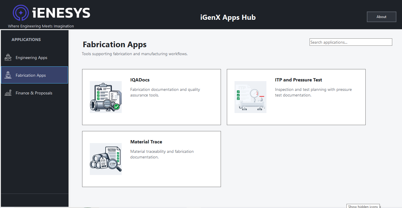 iGenX Apps Hub showing Fabrication Apps