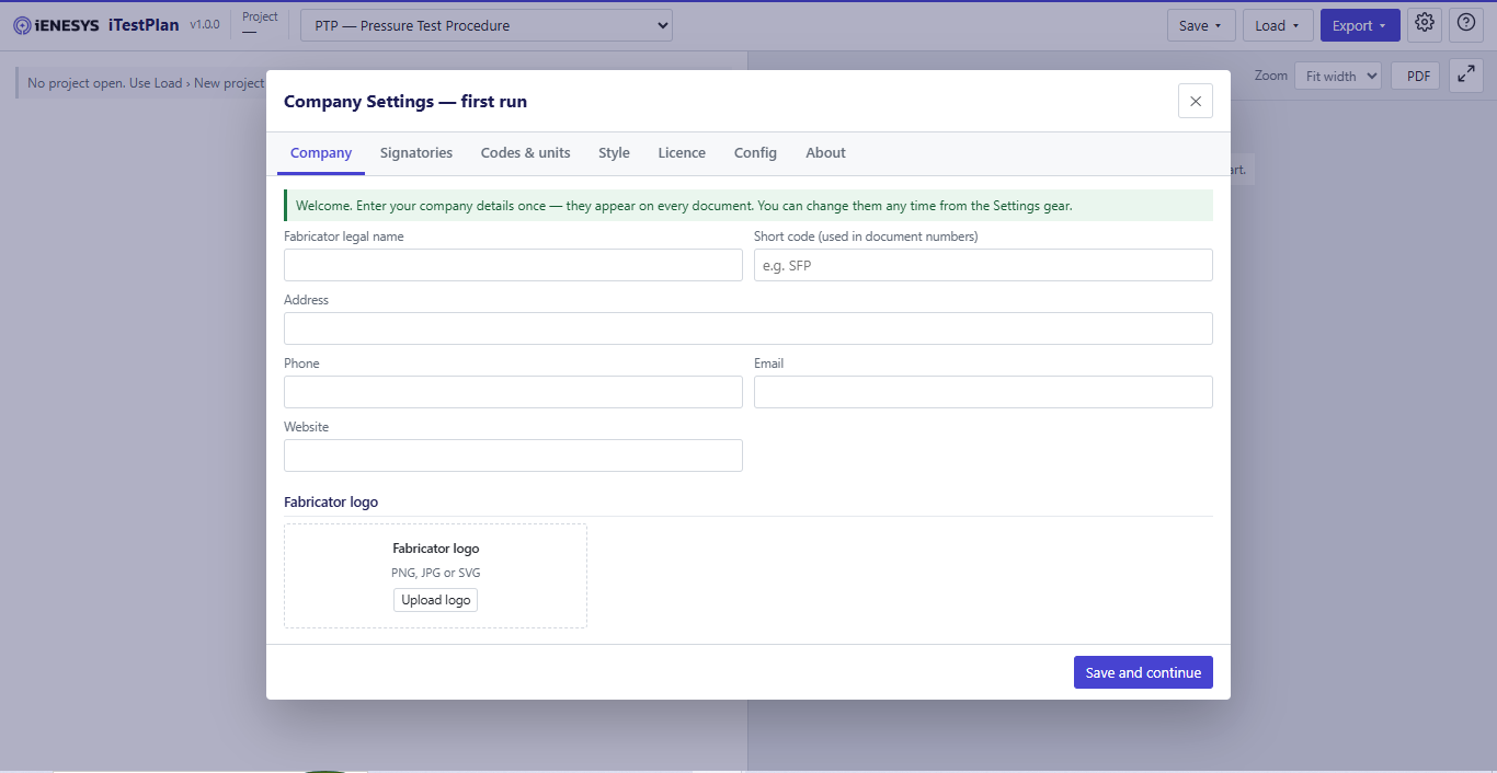 iTestPlan pressure test procedure application